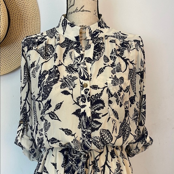 AGACI | Women’s Navy and Cream High Collar Long Sleeve Romper Size Medium - Picture 2 of 8